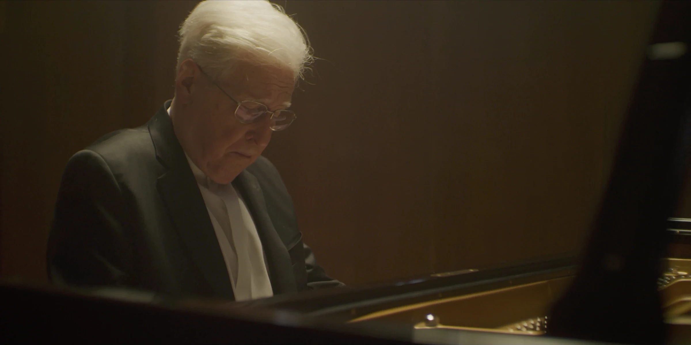 Pianist absorbed in the performance