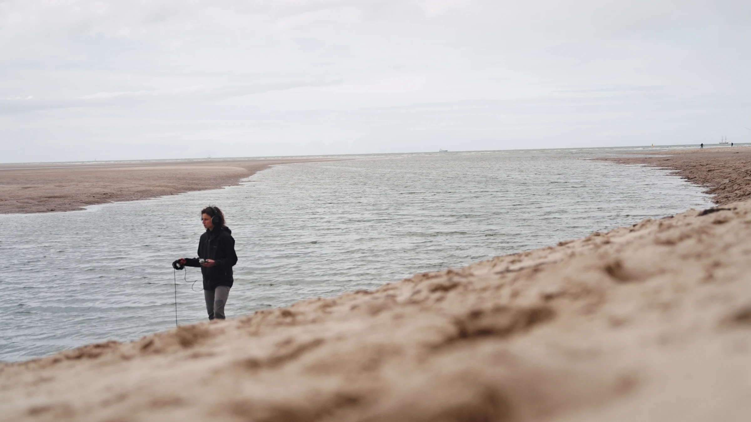 Elise recording sound on the shore
