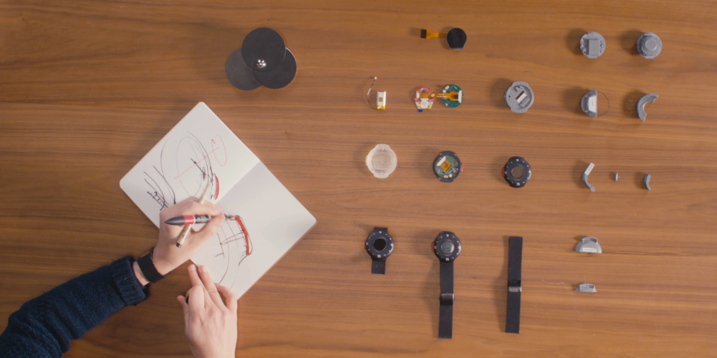 Watch design sketches and prototypes