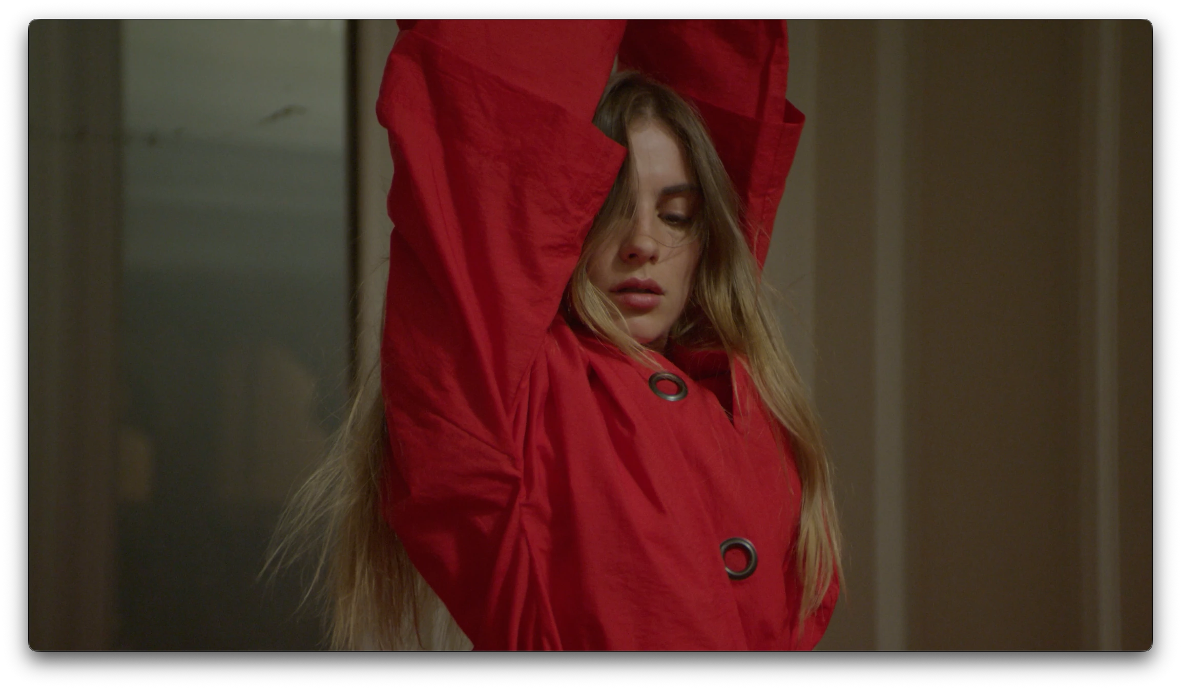 Gioia Seghers — Red portrait with raised arms