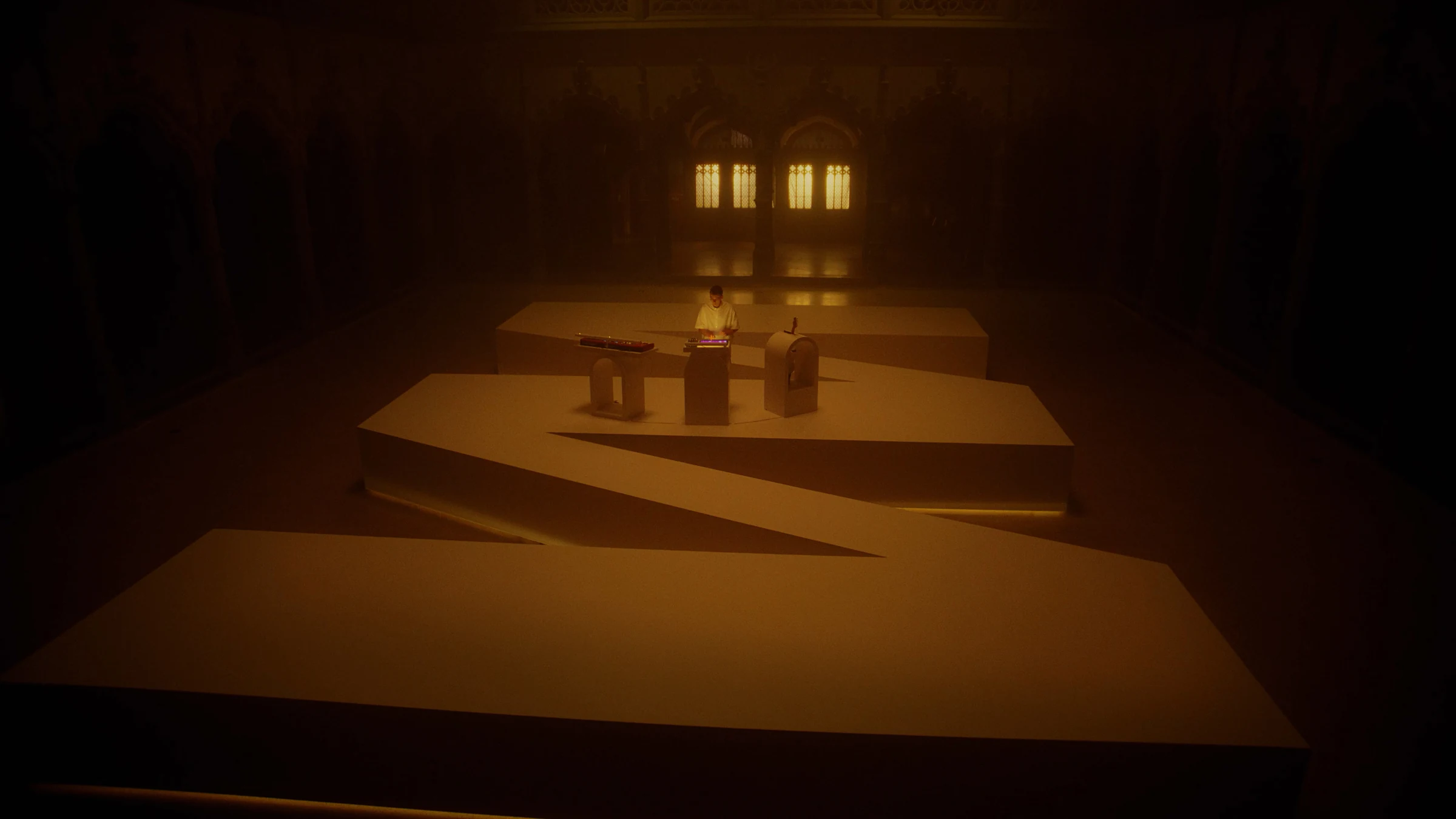 Frontal view of the illuminated stage