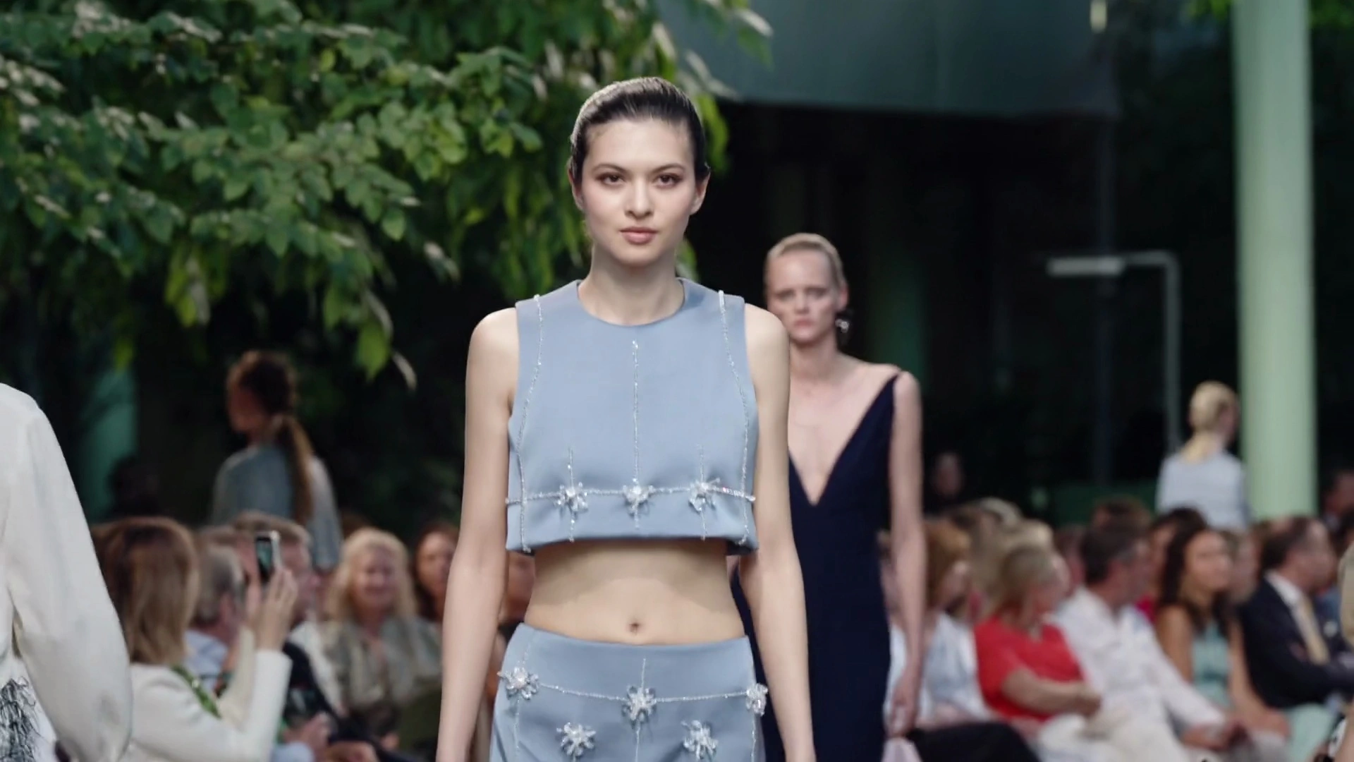 Pale blue runway portrait